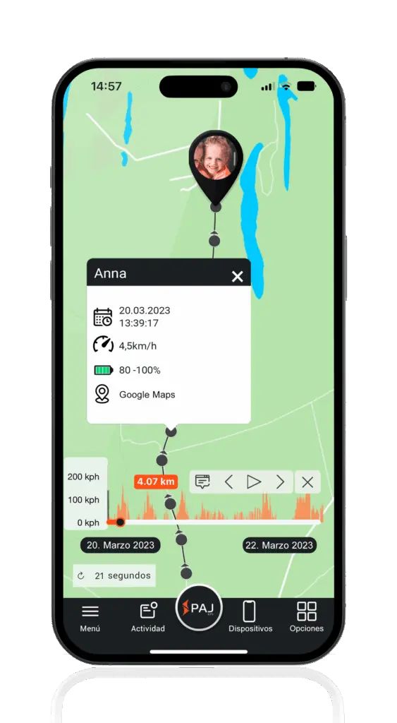 App Localizadores para niños Historial de rutas