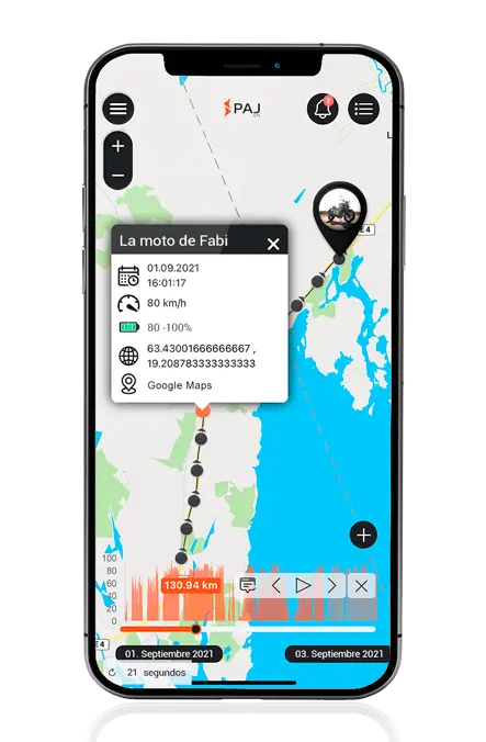 Localizadores para motos - Registro de rutas