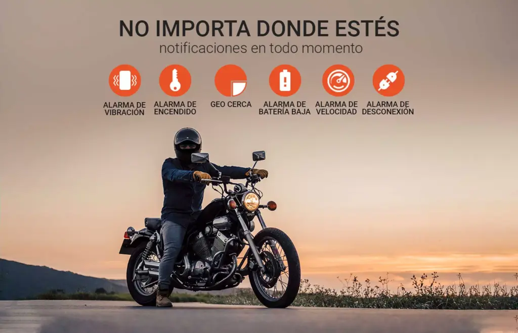 Moto con las diferentes alarmas disponibles en los localizadores de motos.