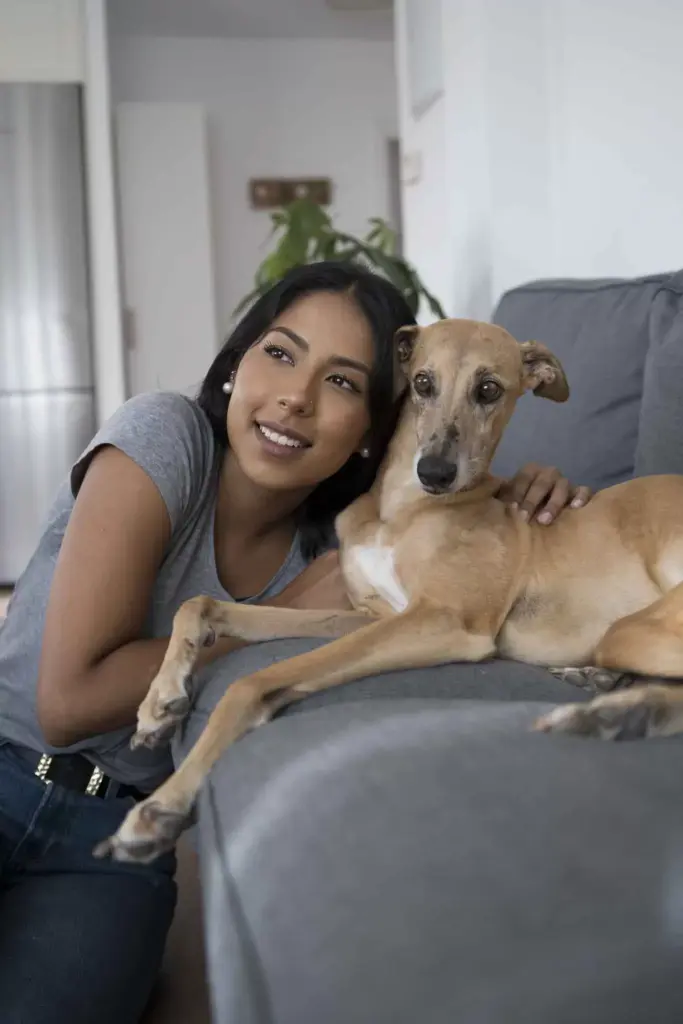 Perro con su humana juntos en el sofa