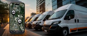 Flota de vehículos con localizador GPS para el reparto de mercancías