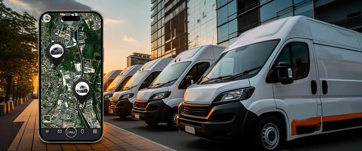 Flota de vehículos con localizador GPS para el reparto de mercancías