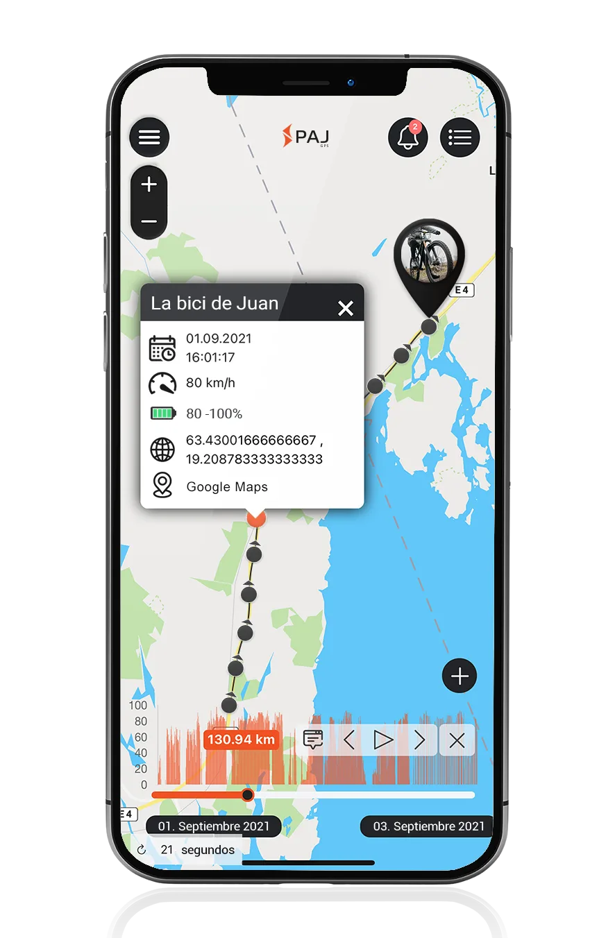 Bicicleta: Información sobre la ruta PAJ GPS