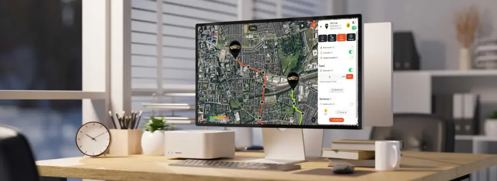Pantalla de ordenador con recorrido de GPS para simbolizar la Seguridad de Flotas de un Localizador