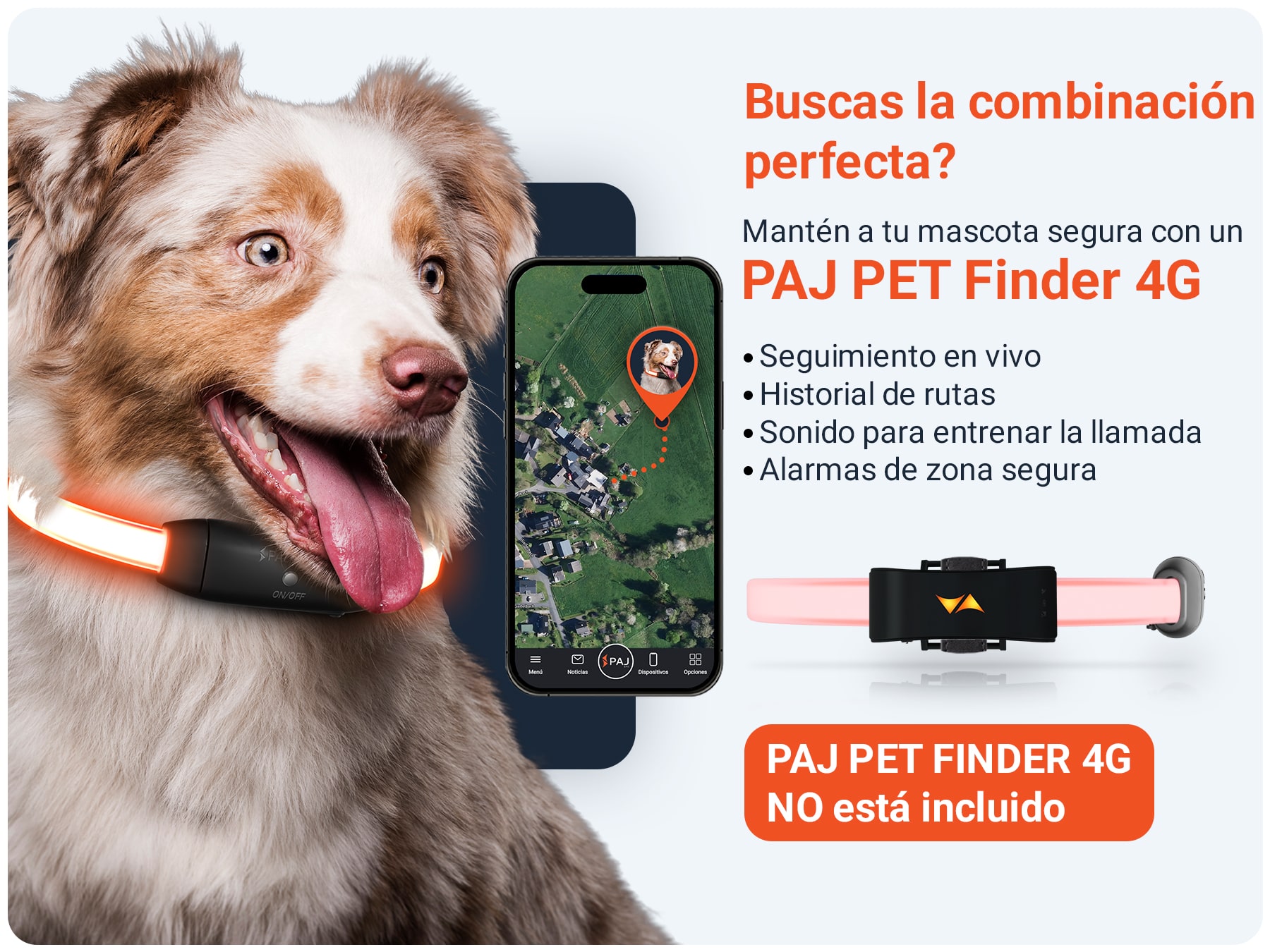 Combinacion PET Finder PAJ LIGHT negro LED collar para perros PAJ GPS