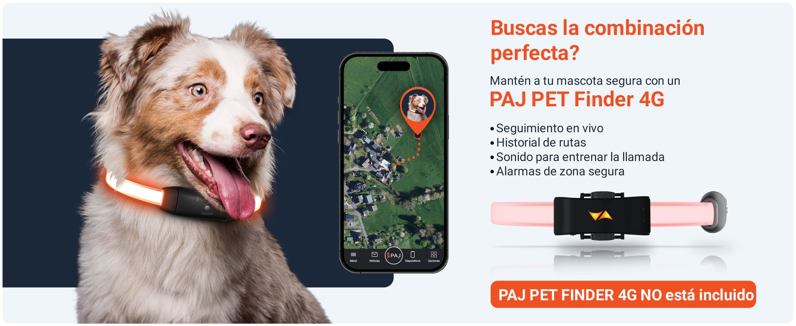 Combinacion PET Finder PAJ LIGHT negro LED collar para perros PAJ GPS