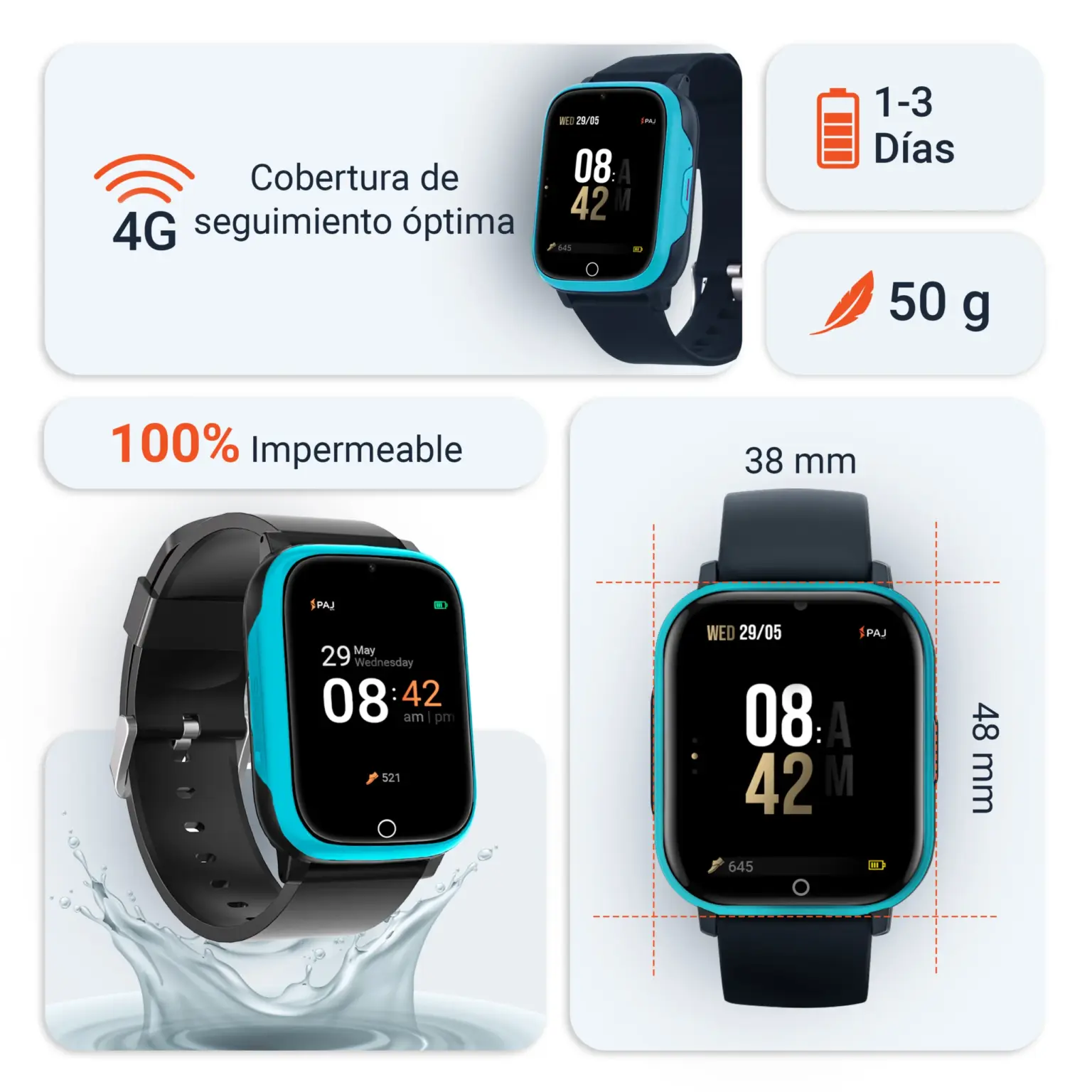 Propiedades PAJ SMARTWATCH Finder 4G azul claro Localizador GPS