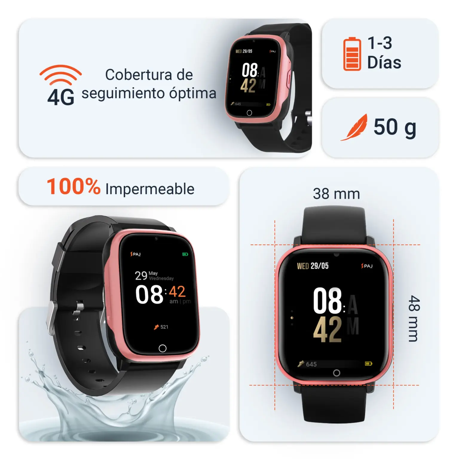 Propiedades PAJ SMARTWATCH Finder 4G rosa Localizador GPS
