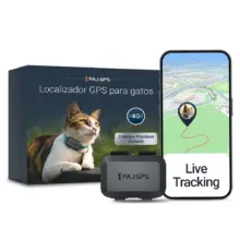 PAJ GPS Pet Finder 4G Mini con caja y foto de gato